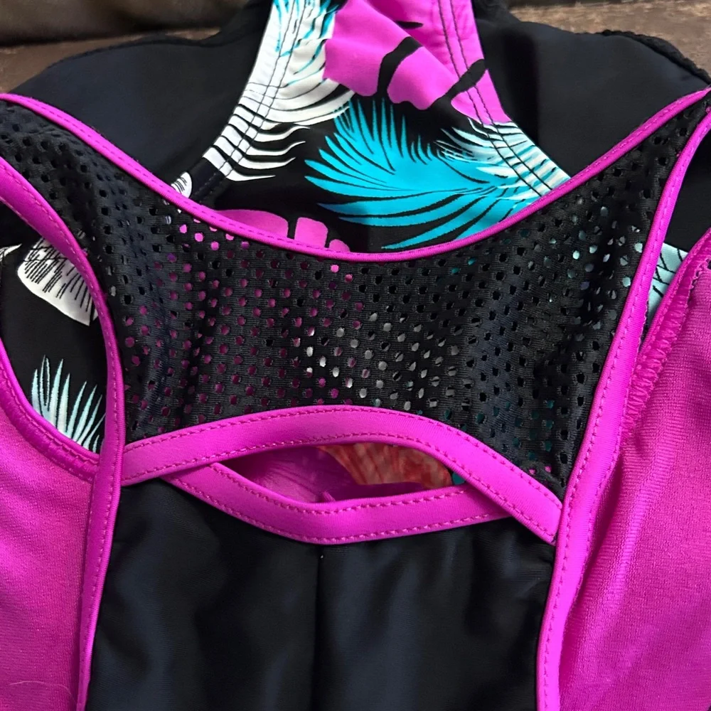 ZeroXposur Black One-Piece Swimsuit with Pink and Teal Floral‎ Print Size 10-12